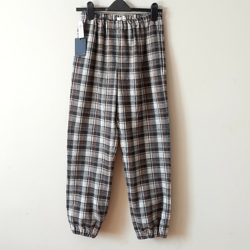 Plaid Elastic-Waist Jogger Pants - Brown/Gray